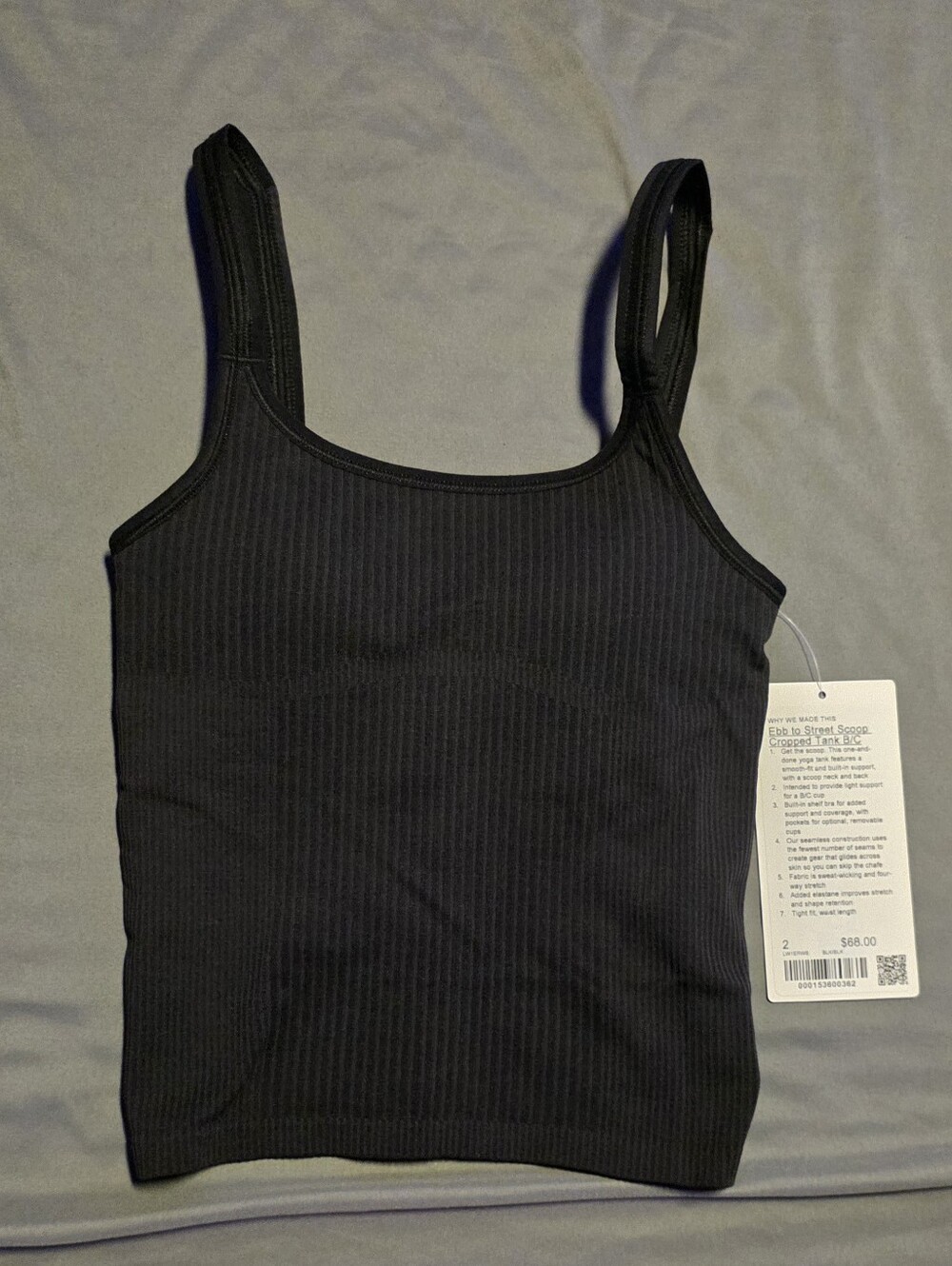 Lululemon Ebb to Street Scoop Cropped Tank B/C Size 2 New
